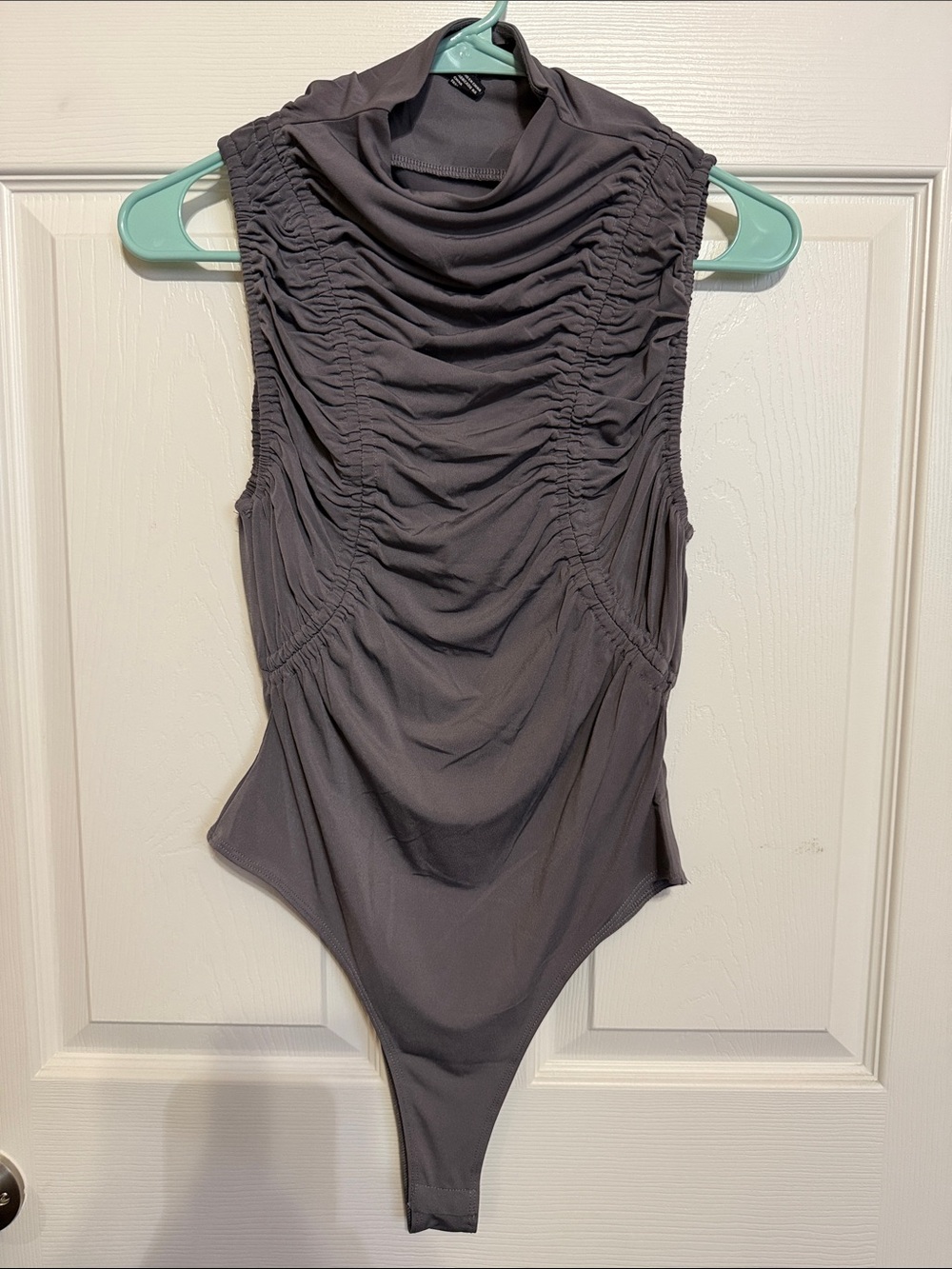 NWOT Two Forever 21 Ruched Sleeveless Bodysuit in Charcoal Gray & Black